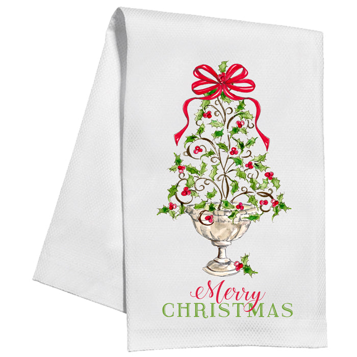 Holly Topiary w/ Red Bow - Kitchen Towel