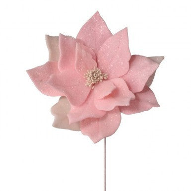 24" Poinsettia Felt Frosted Stem - Pink