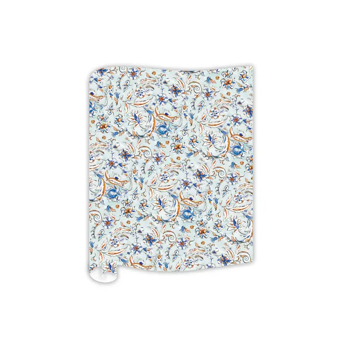 Blue / Orange Filigree Floral - Table Runner