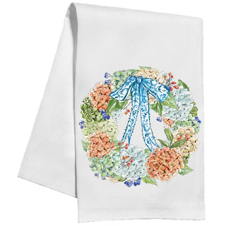 hydrangea wreath kitchen towel by Rosanne Beck