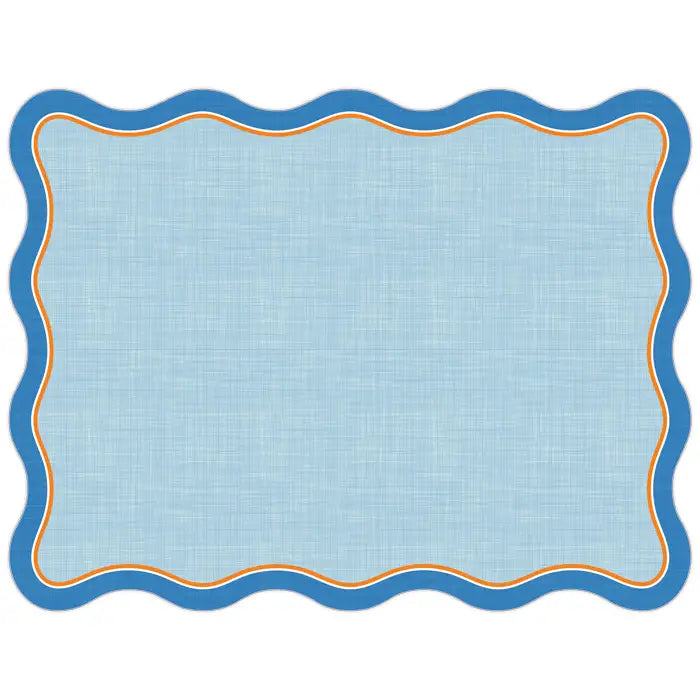 Blue / Orange Linen w/ Wavy Edge - Die Cut Paper Placemat