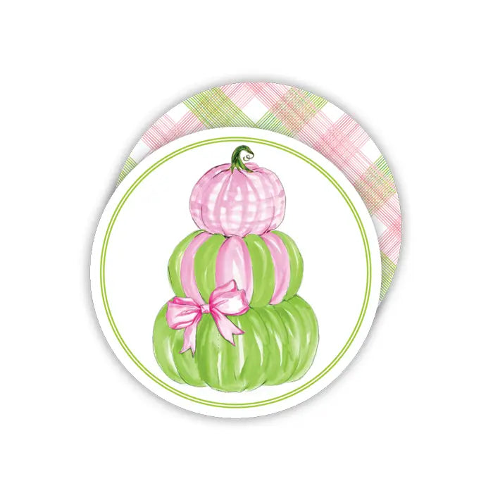 Pink / Green Pumpkin Stack - Round Coasters