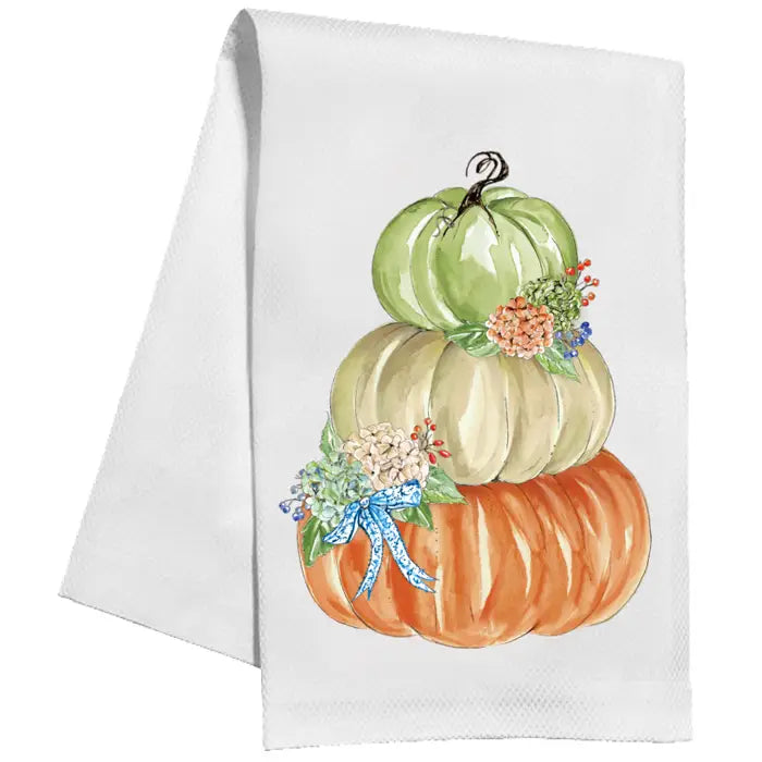 Pumpkin Stack w/ Hydrangeas - Kitchen Towel