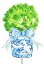 Blue Gingham Boxwood Pot - J.A. Whitney