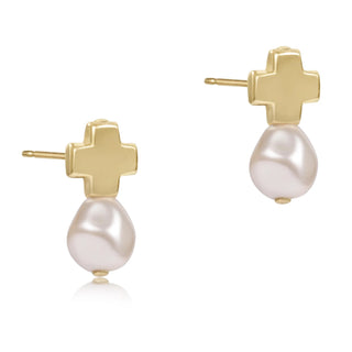 Signature Cross Small Gold Stud - Classic Pearl - J.A. Whitney