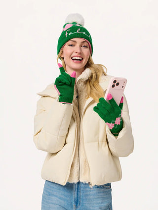 Green Argyle Touchscreen Gloves