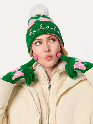 Green Argyle Touchscreen Gloves
