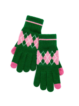 Green Argyle Touchscreen Gloves