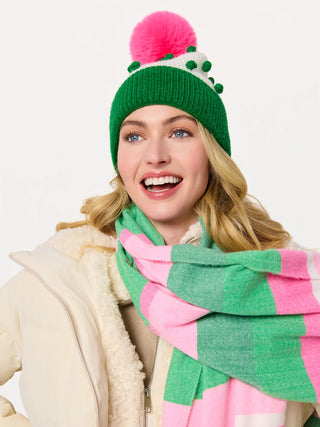 Green Jolly Pom Pom Beanie Hat