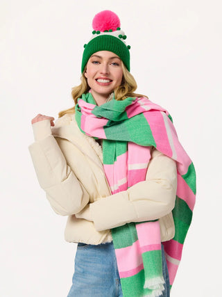 Green Jolly Pom Pom Beanie Hat
