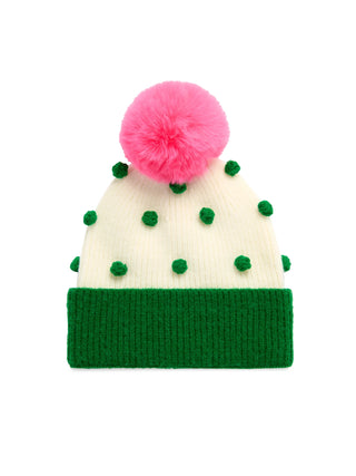 Green Jolly Pom Pom Beanie Hat