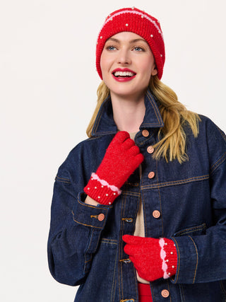Red w/ Pearls Touchscreen Gloves