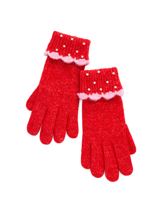 Red w/ Pearls Touchscreen Gloves
