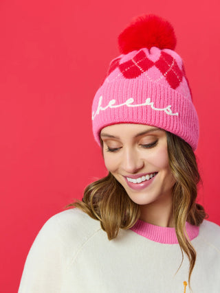 Pink Cheers Argyle Beanie Hat