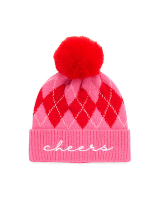 Pink Cheers Argyle Beanie Hat