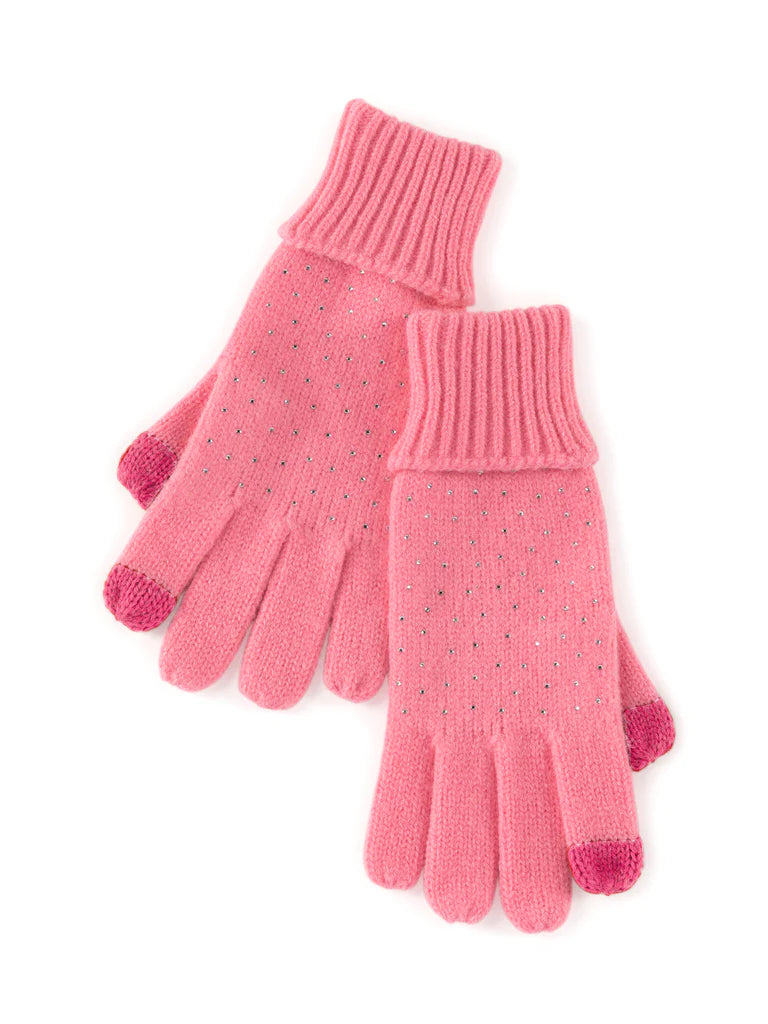 Pink w/Rhinestones Touchscreen Gloves