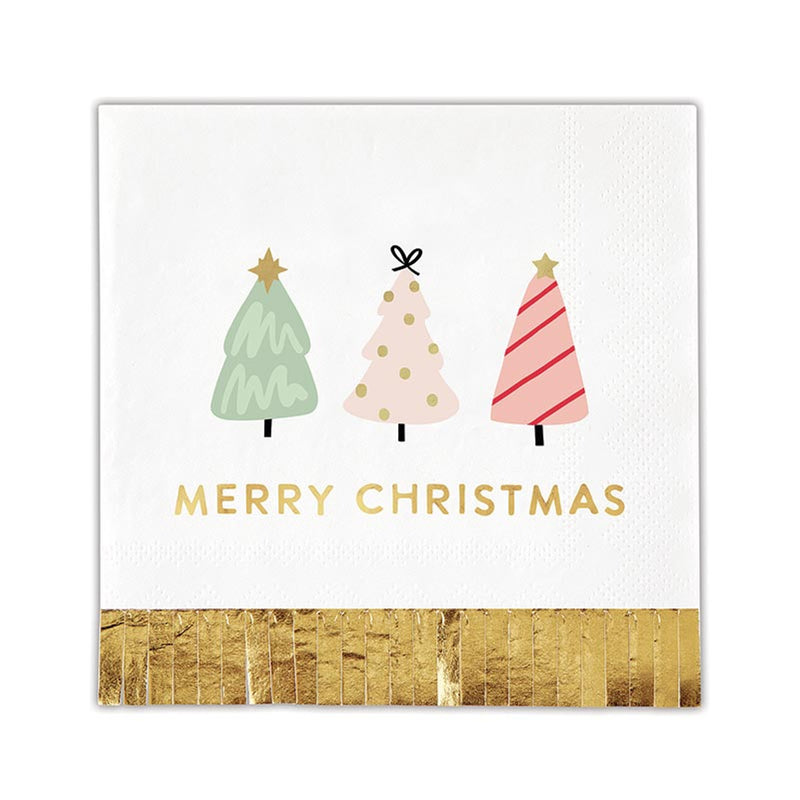 Merry Christmas Trees Foil Fringe Napkins