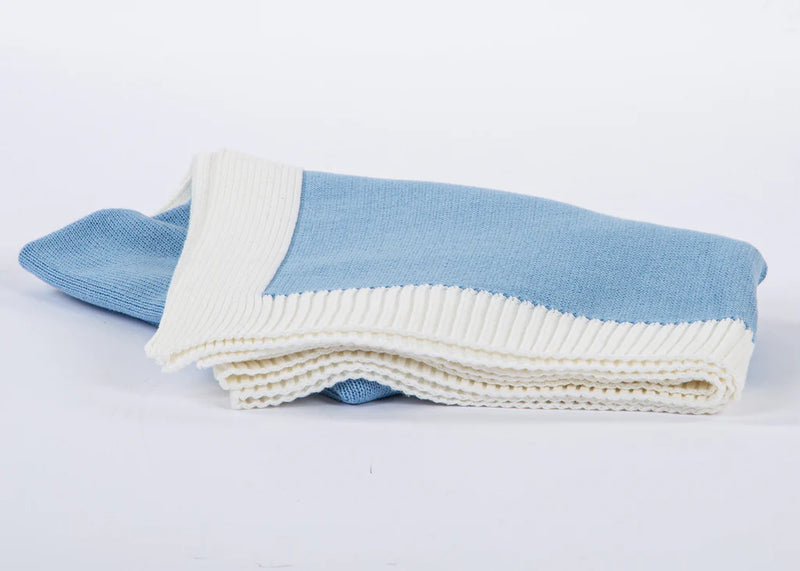 Blue / Cream Border Jersey Knit Blanket - Personalization Included