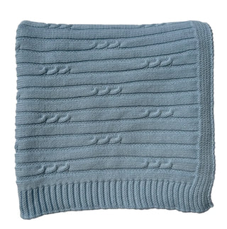 Blue Petite Cable / Rib Blanket - Personalization Included - J.A. Whitney