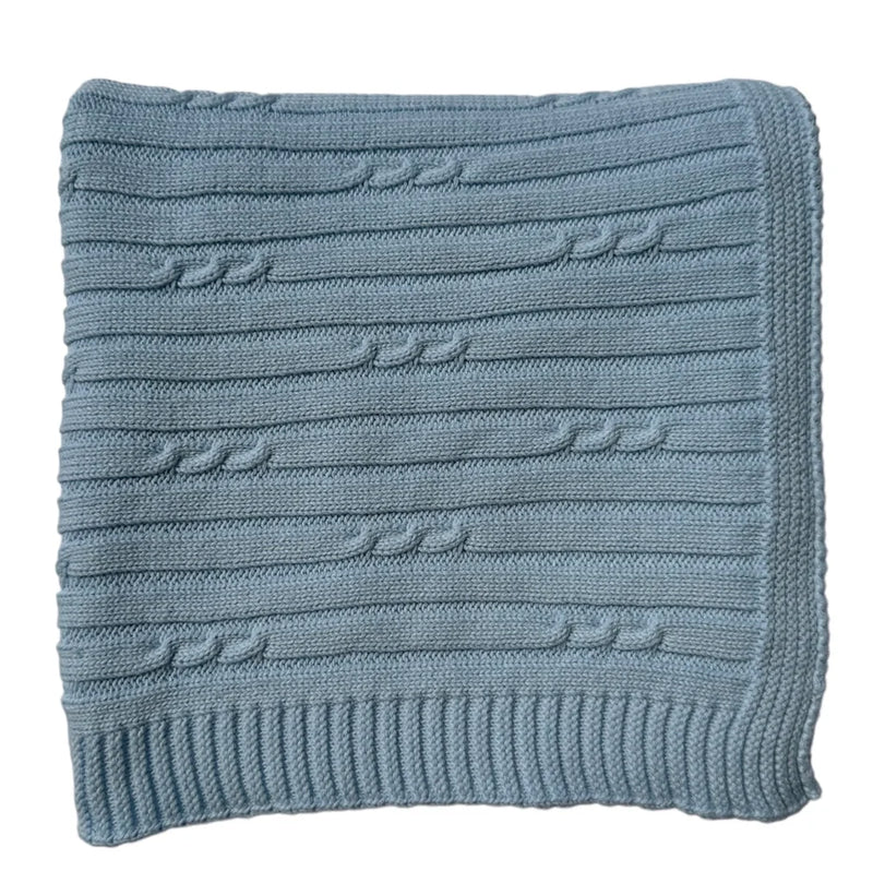 Blue Petite Cable / Rib Blanket - Personalization Included