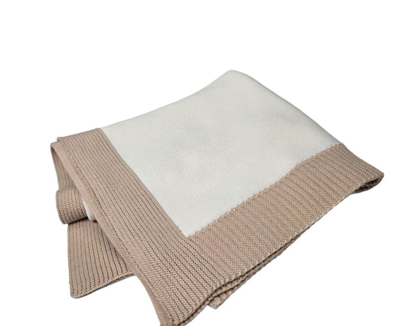 Cream / Oatmeal Border Jersey Knit Blanket - Personalization Included