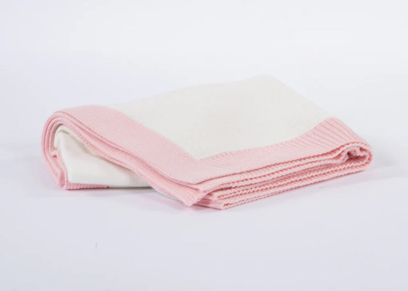 Cream / Pink Border Jersey Knit Blanket - Personalization Included