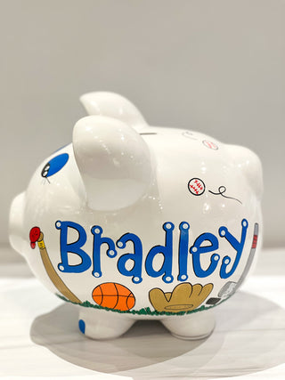 Hand-Painted Personalized Piggy Bank - Sports