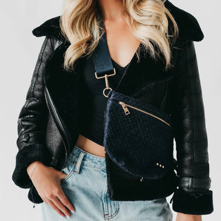 Suede Westlyn Woven Bum Bag in Black by Pretty Simple