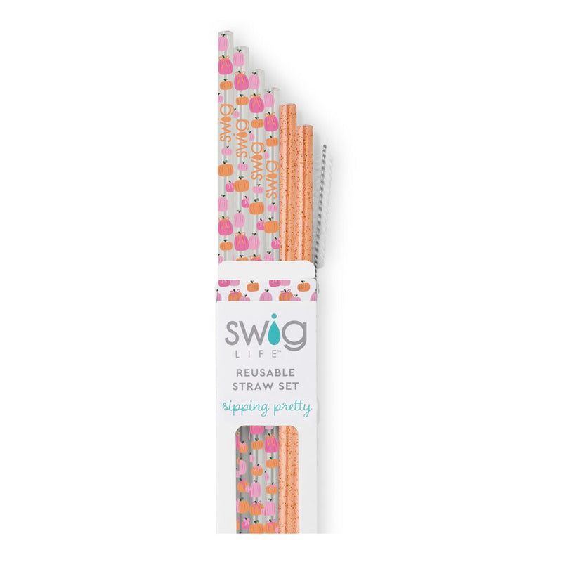 Pumpkins & Bows Reusable Straw Set