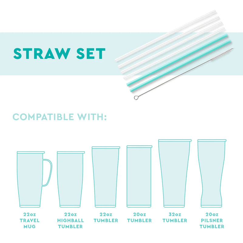 Glitter Clear & Aqua Reusable Straw Set