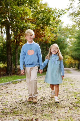 The Beaufort Bonnet Company - Isaac's Intarsia Sweater - Blue w/ Pumpkin