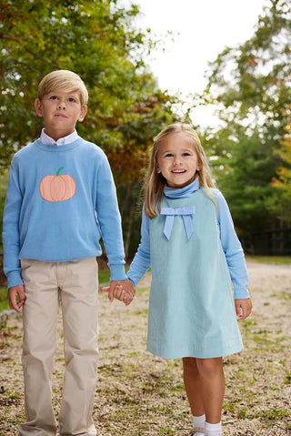 The Beaufort Bonnet Company - Isaac's Intarsia Sweater - Blue w/ Pumpkin