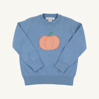 The Beaufort Bonnet Company - Isaac's Intarsia Sweater - Blue w/ Pumpkin