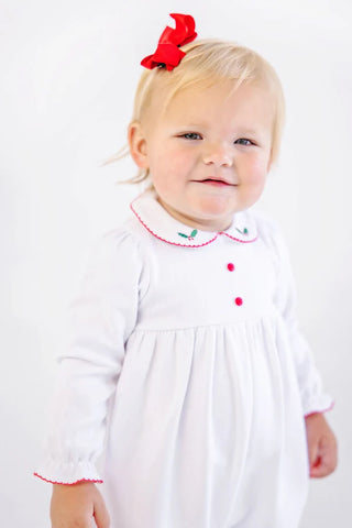 The Beaufort Bonnet Company - LS Britt Romper - White w/ Holly