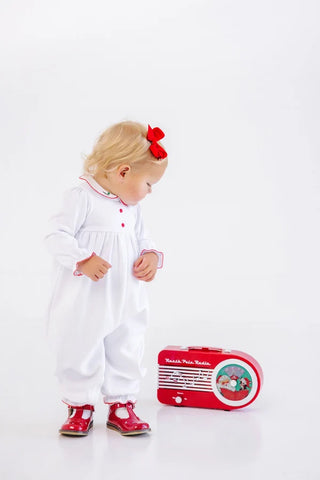 The Beaufort Bonnet Company - LS Britt Romper - White w/ Holly