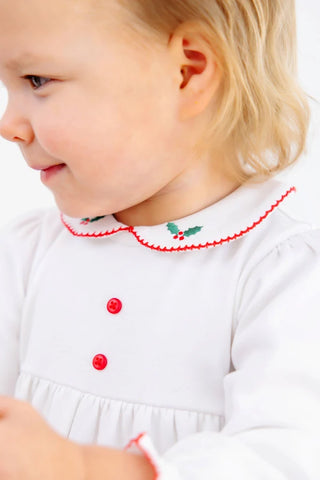 The Beaufort Bonnet Company - LS Britt Romper - White w/ Holly