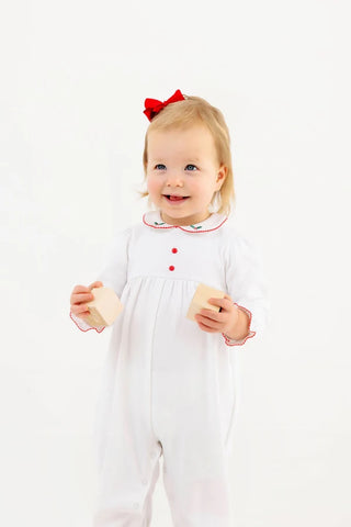 The Beaufort Bonnet Company - LS Britt Romper - White w/ Holly