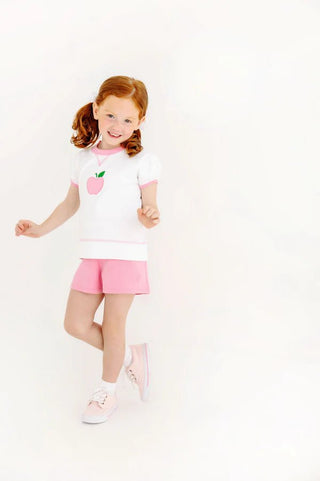 The Beaufort Bonnet Company -SS Cassidy Crewneck - White w/ Pink Apples - J.A. Whitney