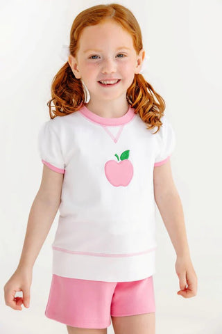 The Beaufort Bonnet Company -SS Cassidy Crewneck - White w/ Pink Apples - J.A. Whitney