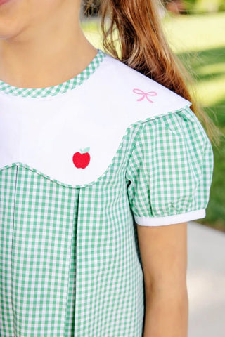 The Beaufort Bonnet Company - Frenchy Frock - Green Gingham w/ Apple & Bow Embroidery - J.A. Whitney