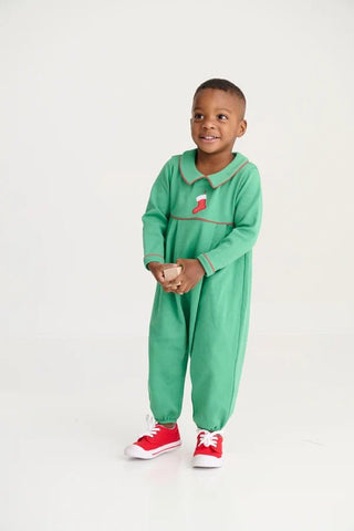 The Beaufort Bonnet Company - Bradford Romper - Kelly Green w/ Stocking