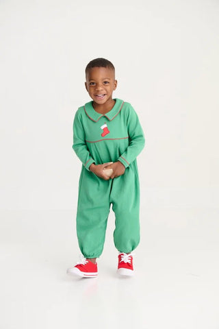 The Beaufort Bonnet Company - Bradford Romper - Kelly Green w/ Stocking - J.A. Whitney