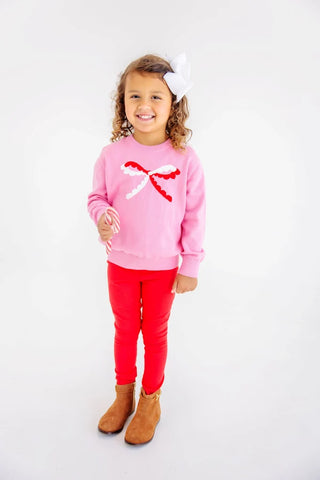 The Beaufort Bonnet Company - Isabelle's Intarsia Sweater - Pink w/ Red & White Bow