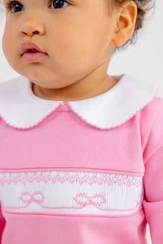 The Beaufort Bonnet Company - Rigsby Romper - Pink w/ Bow Smocking