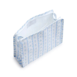 Ribbon floral blue large zip pouch — open view by TRVL