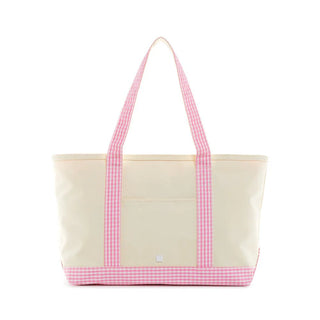 Medium Tote - Pink Gingham Trim (Personalization Included) - J.A. Whitney