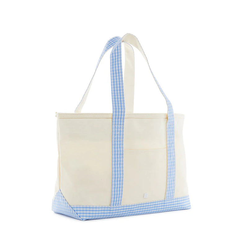 Medium Tote - Sky Gingham Trim (Personalization Included)