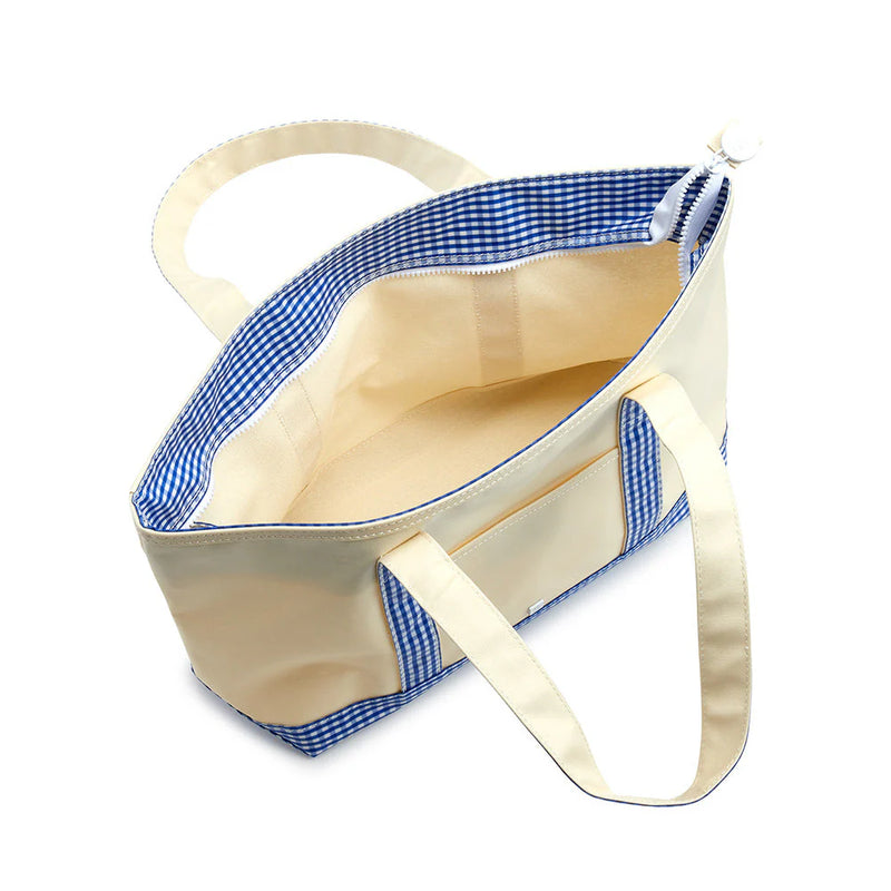 Medium Tote - Sky Gingham Trim (Personalization Included)