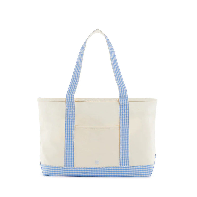 Medium Tote - Sky Gingham Trim (Personalization Included)
