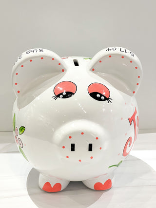 Hand-Painted Personalized Piggy Bank - Twisty Vine Flowers